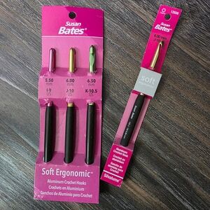 Susan‎ Bates Soft Ergonomic Aluminum Crochet Hook Set 4pc I-9 2xJ-10 K-10.5